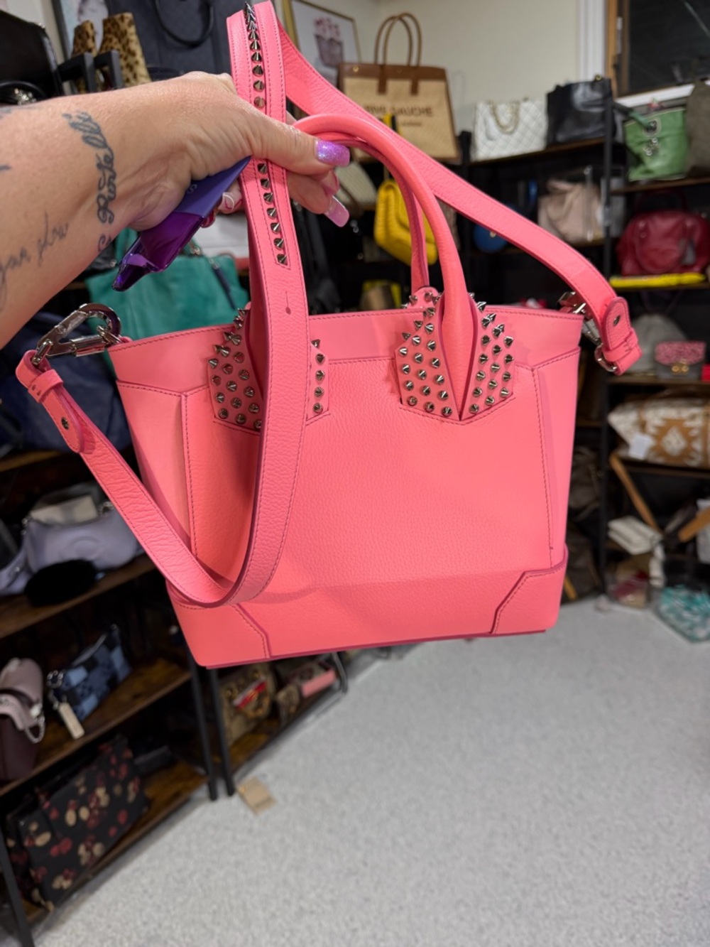 Christian Louboutin Pink Studded Women’s Leather Satchel NEW Full inclusion - Picture 11 of 11